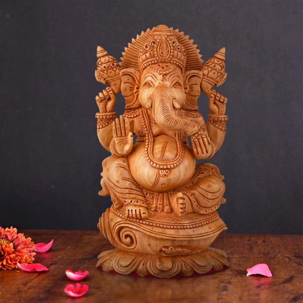 Ganesh Murti - 8 x 4.5 Inches | Wooden Statue  Ganpati Murti  Vinayaka Statue for Pooja on Sale