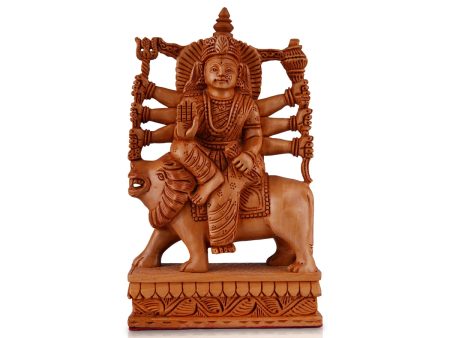 Durga Murti Sitting On Lion - 8 x 5 Inches | Wooden Statue  Durga Idol  Durga Statue for Pooja Sale