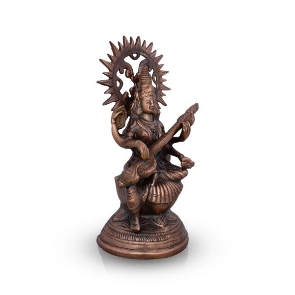 Saraswati Murti - 14 x 8 Inches | Copper Oxidised Saraswati Idol  Saraswati Moorti for Pooja  1.150 Kgs Approx Cheap