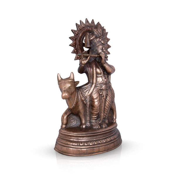 Cow Krishna Murti - 20 x 12 Inches | Copper Oxidised Cow Krishna Statue  Krishna Idol for Pooja  2.800 Kgs Online now