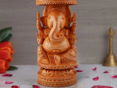 Chatri Ganesh Murti - 8 x 4 Inches | Wooden Statue  Ganpati Murti  Vinayaka Statue for Pooja Online Hot Sale