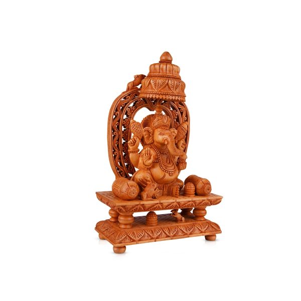 Ganesh Murti With Arch - 10 x 7.5 Inches | Wooden Statue  Ganpati Murti Sitting On Chowki for Pooja Online Hot Sale