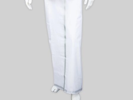 Veshti - 2 Mtrs | White Colour Vesti  Silver & Gold Jari Border Dhoti for Men Supply