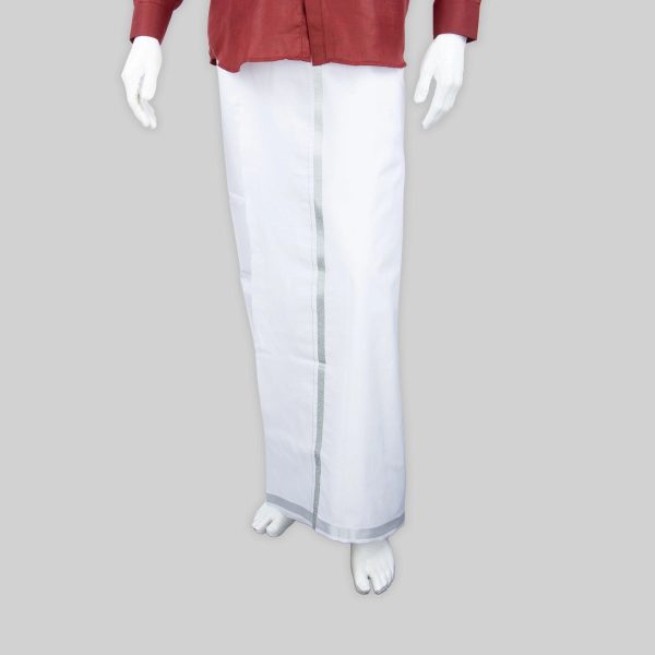 Veshti - 2 Mtrs | White Colour Vesti  Silver & Gold Jari Border Dhoti for Men Supply