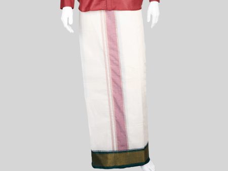 Veshti - 9 x 5 Yards | 16 Kan MayilKan Jari Border Dhoti  Half White Vesti for Men Online Hot Sale