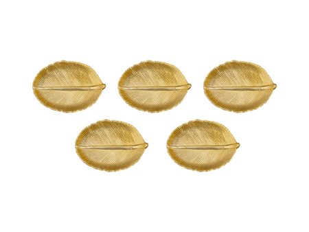 Fancy Plate Set - 3.5 x 4.5 Inches | 5 Pcs  Leaf Design Puja Thali Plate  Gold Polish Serving Plate for Home Cheap