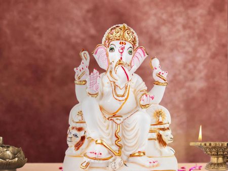 Ganesh Murti Sitting On Simhasan - 11 x 8.5 Inches | Resin Statue  Painted Ganpati Murti  Vinayaka Statue for Pooja Online