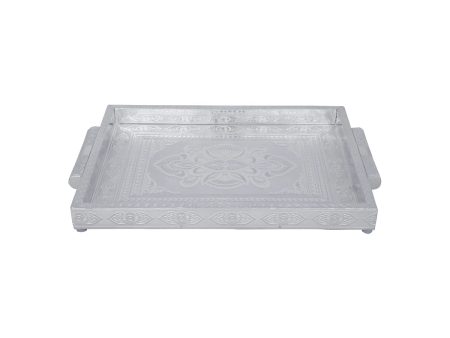 Decorative Tray - 1.5 x 14 x 10 Inches | Wooden Serving Tray  Silver Polish Thali Plate for Pooja  835 Gms Fashion