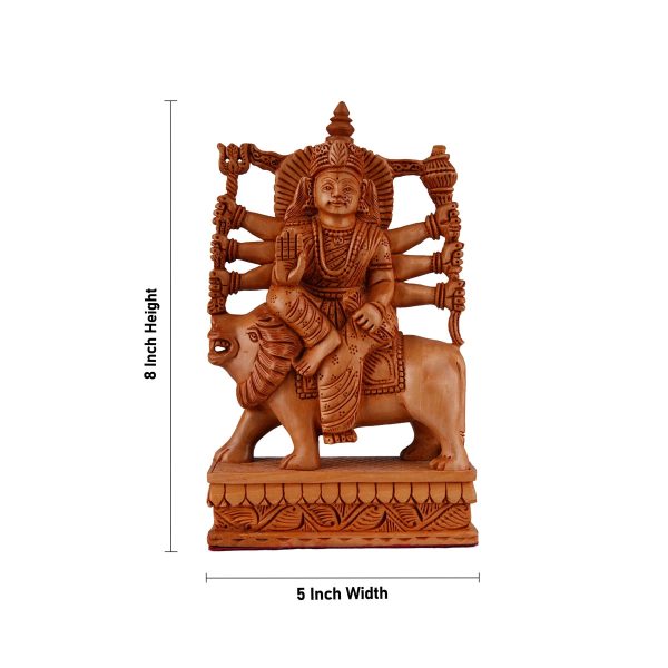 Durga Murti Sitting On Lion - 8 x 5 Inches | Wooden Statue  Durga Idol  Durga Statue for Pooja Sale