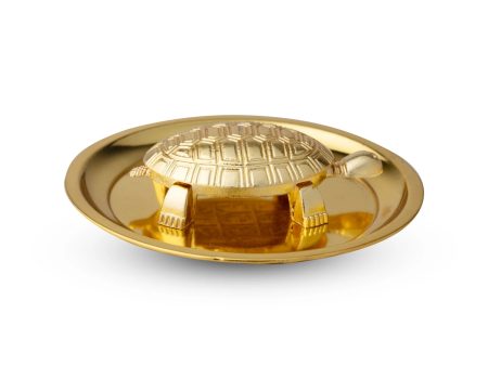 Tortoise Statue With Plate - 5 Inches | Gold Polish Tortoise Idol With Plate for Home  100 Gms Approx For Cheap