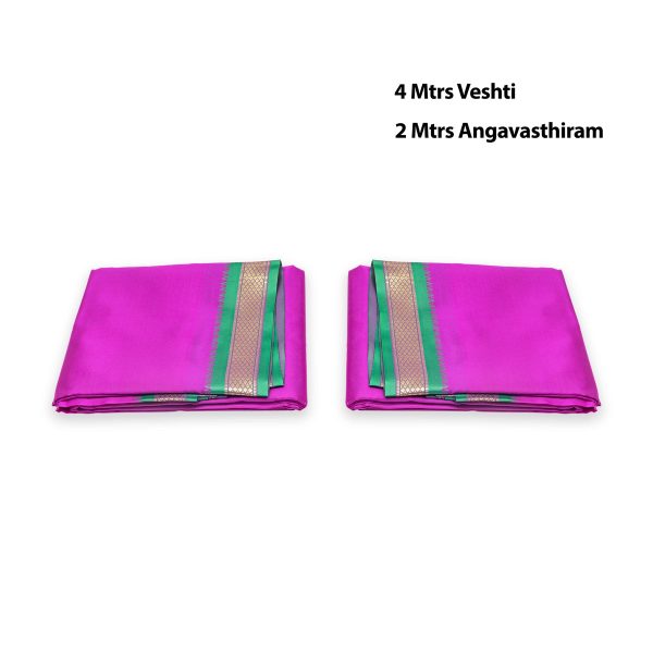 Veshti With Angavastram Set - 4 x 2 Mtrs | Vesti With Towel  Paras Gold Dhoti And Thundu for Men Online Sale