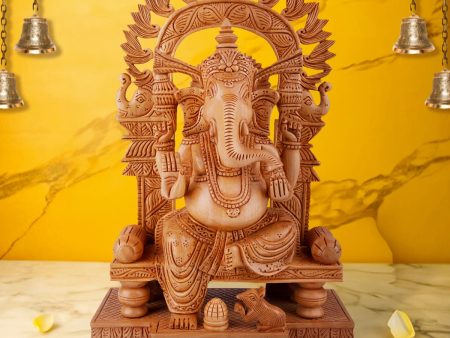 Ganesh Murti With Arch - 12 x 8 Inches | Wooden Statue  Ganpati Murti  Vinayaka Statue Sitting On Chowki for Pooja Discount