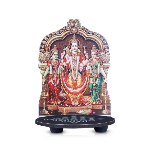 Murugan Valli Deivanai With Kolam Stand - 5 x 4 Inches | Deity With Wooden Bajot for Pooja Hot on Sale