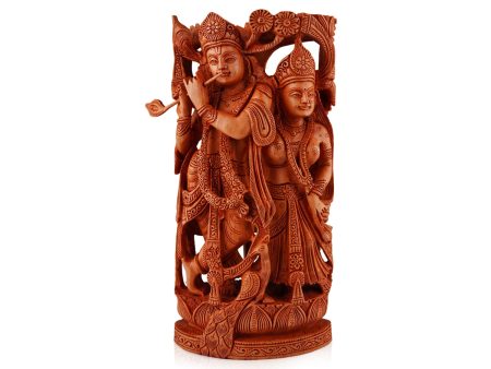 Radha Krishna Murti - 12 x 6 Inches | Wooden Statue  Radha Krishna Idol Standing On Kamal Flower for Pooja Online now