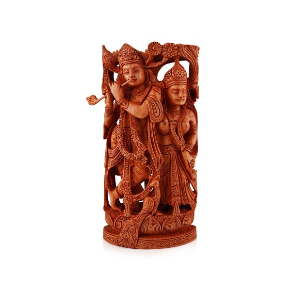 Radha Krishna Murti - 12 x 6 Inches | Wooden Statue  Radha Krishna Idol Standing On Kamal Flower for Pooja Online now