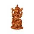 Ganesh Murti Sitting On Flower - 8 x 5 Inches | Wooden Statue  Ganpati Murti  Vinayaka Statue for Pooja For Discount