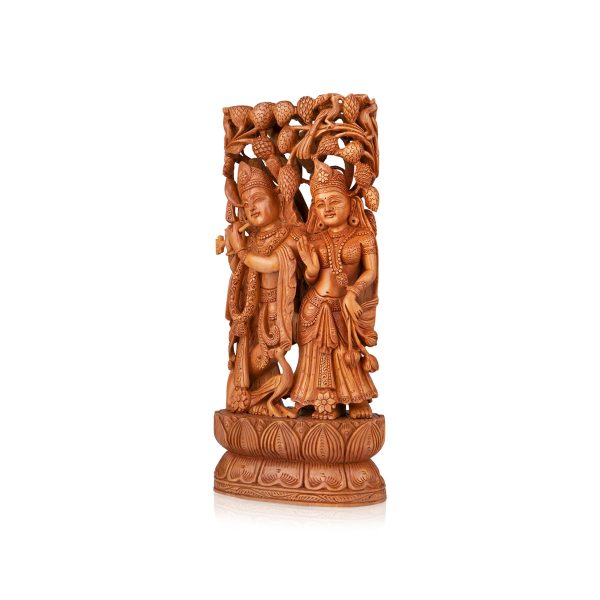 Radha Krishna Murti - 15 x 7 Inches | Wooden Statue  Radha Krishna Idol Standing Under Tree for Pooja Online now