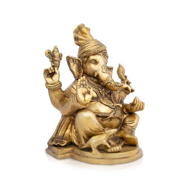 Pagadi Ganesh Murti - 10 x 8 Inches | Antique Brass Idol  Ganpati Idol  Vinayaka Statue for Pooja  5.700 Kgs Online Sale