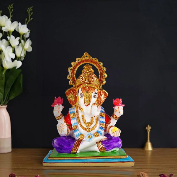 Ganesh Murti - 10 x 7 Inches | Resin Statue  Ganpati Murti  Painted Vinayaka Statue for Pooja Online Sale