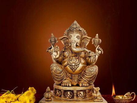 Ganesh Murti - 11 x 7 Inches | Antique Brass Idol  Vinayaka Statue  Ganpati Idol for Pooja  6.500 Kgs Approx on Sale