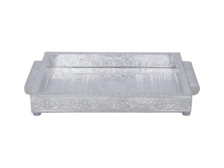 Decorative Tray - 1.5 x 10 x 7 Inches | Wooden Plate  Silver Polish Thali Tray for Pooja  460 Gms Approx Online Sale