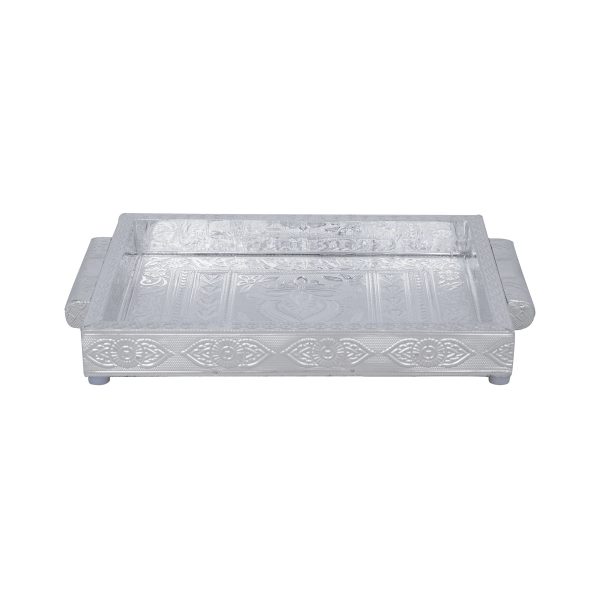 Decorative Tray - 1.5 x 10 x 7 Inches | Wooden Plate  Silver Polish Thali Tray for Pooja  460 Gms Approx Online Sale