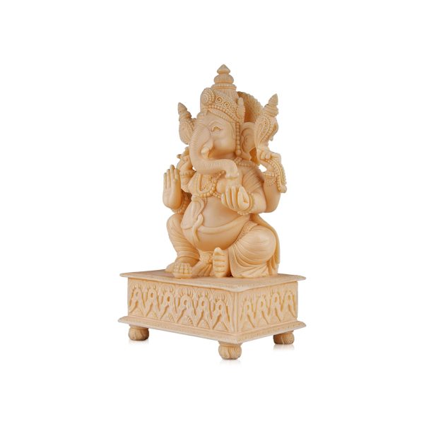 Ganesh Murti Sitting On Chowki - 10 x 6 Inches | Marble Dust Murti  Ganpati Murti  Vinayaka Statue for Pooja Cheap