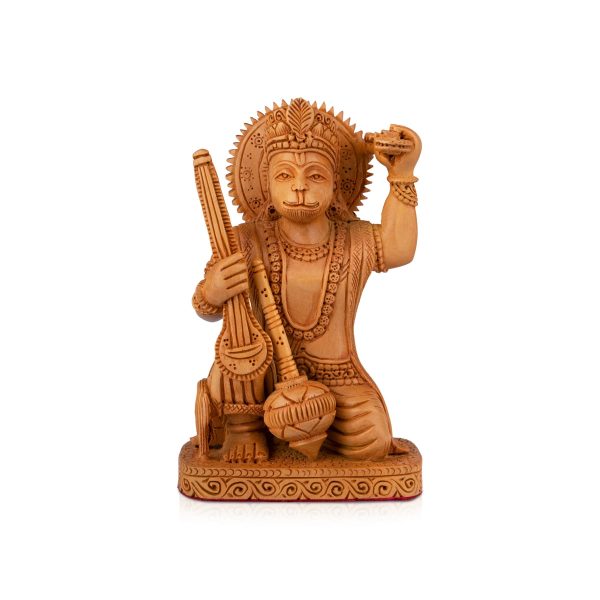 Anjaneya Statue - 6 x 4 Inches | Wooden Statue  Sittting Hanuman Statue  Hanuman Murti for Pooja  230 Gms For Sale