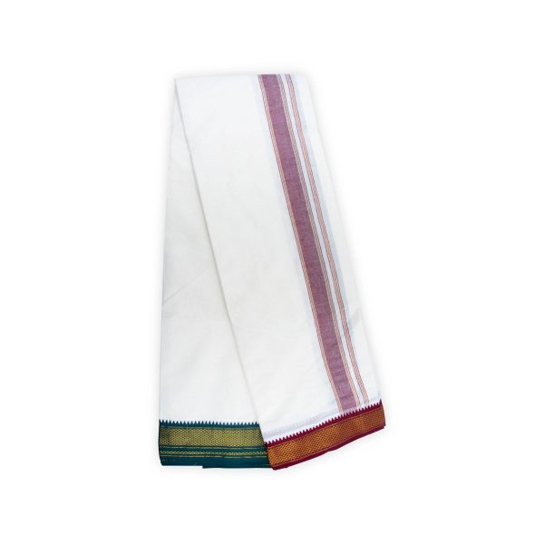 Veshti - 10 x 6 Yards | 7 Kan MayilKan Jari Border Dhoti  Half White Vesti for Men Fashion