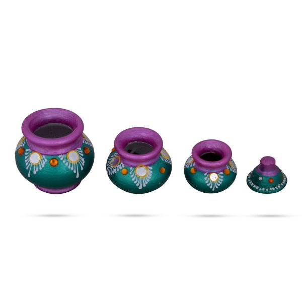 Lakshmi Kubera Pot Set - 9.5 x 4 Inches | 3 Pcs  Clay Kubera Paanai  Lakshmi Kubera Pot for Home Decor Online Sale