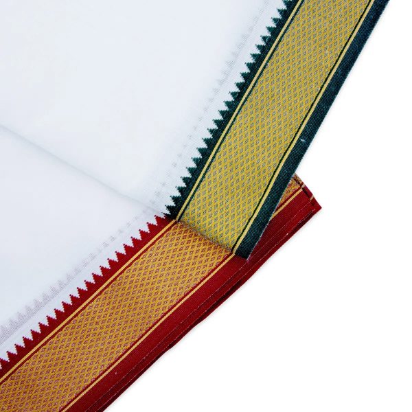 Veshti - 10 x 6 Yards | White Colour Vesti  9 Kan Mayilkan Border Dhoti for Men For Discount