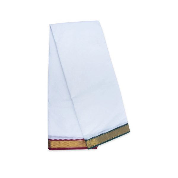 Veshti - 10 x 6 Yards | White Colour Vesti  9 Kan Mayilkan Border Dhoti for Men For Discount