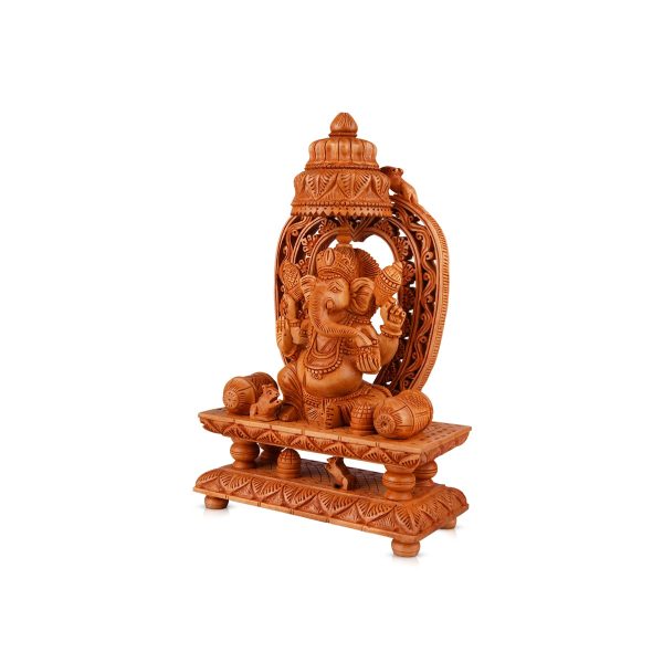 Ganesh Murti With Arch - 10 x 7.5 Inches | Wooden Statue  Ganpati Murti Sitting On Chowki for Pooja Online Hot Sale