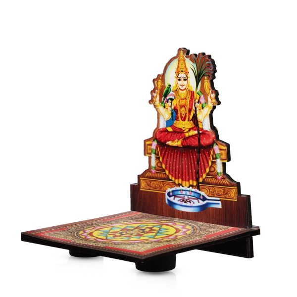 Sri Chakra Design Manai Palagai With Kamatchi Photo Frame - 4 x 3 Inches | Bajot With Picture Frame for Pooja Hot on Sale