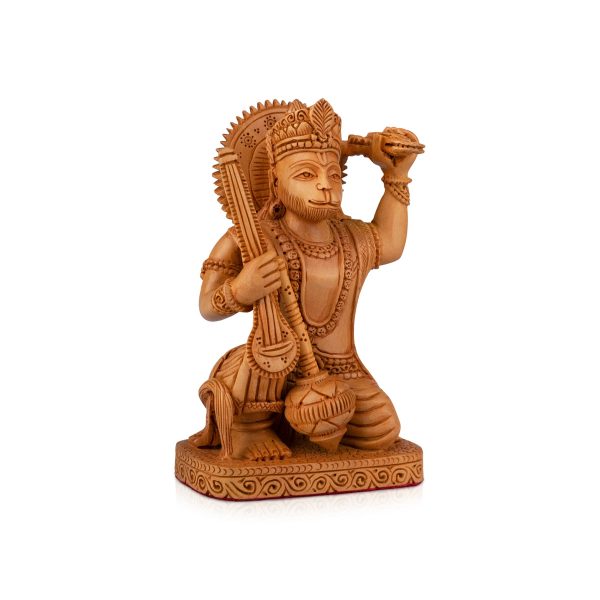 Anjaneya Statue - 6 x 4 Inches | Wooden Statue  Sittting Hanuman Statue  Hanuman Murti for Pooja  230 Gms For Sale