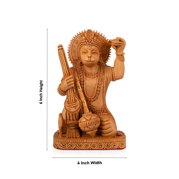 Anjaneya Statue - 6 x 4 Inches | Wooden Statue  Sittting Hanuman Statue  Hanuman Murti for Pooja  230 Gms For Sale