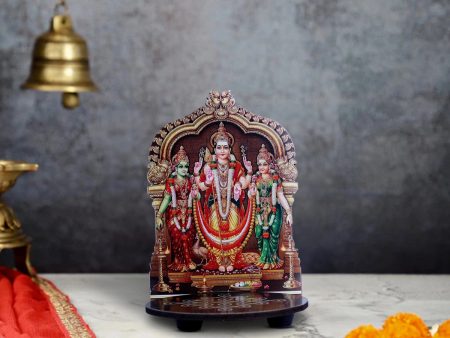 Murugan Valli Deivanai With Kolam Stand - 5 x 4 Inches | Deity With Wooden Bajot for Pooja Hot on Sale