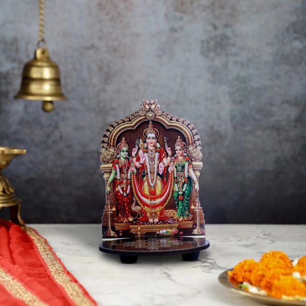 Murugan Valli Deivanai With Kolam Stand - 5 x 4 Inches | Deity With Wooden Bajot for Pooja Hot on Sale