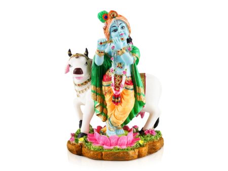 Cow Krishna Murti - 9.5 x 6 Inches | Resin Statue  Painted Krishna Idol  Standing Krishna Statue for Pooja Supply