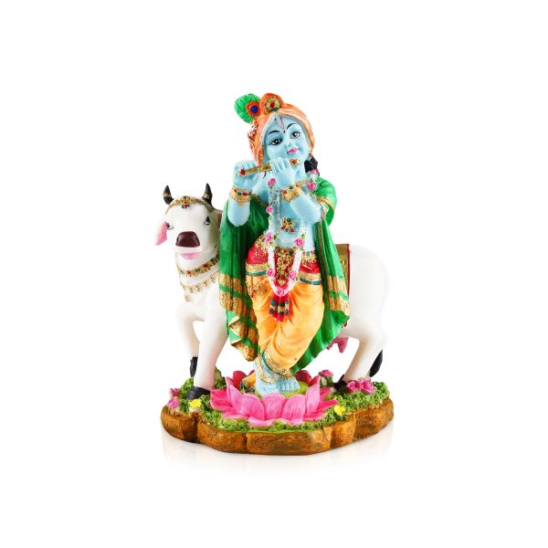 Cow Krishna Murti - 9.5 x 6 Inches | Resin Statue  Painted Krishna Idol  Standing Krishna Statue for Pooja Supply