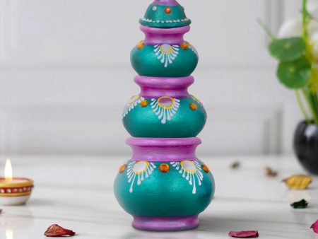 Lakshmi Kubera Pot Set - 9.5 x 4 Inches | 3 Pcs  Clay Kubera Paanai  Lakshmi Kubera Pot for Home Decor Online Sale