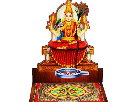 Sri Chakra Design Manai Palagai With Kamatchi Photo Frame - 4 x 3 Inches | Bajot With Picture Frame for Pooja Hot on Sale