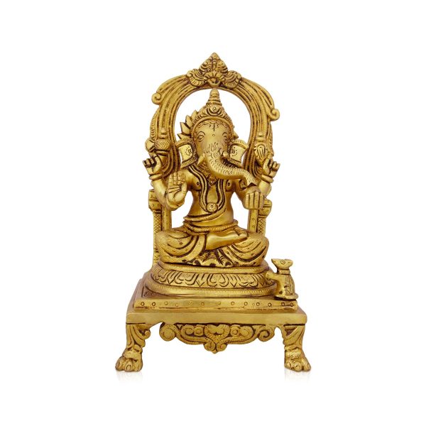 Ganesh Murti With Arch - 9 x 5 Inches | Antique Brass Idol  Vinayaka Statue Sitting On Chowki for Pooja  2.460 Kgs Online now