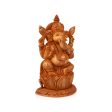 Ganesh Murti Sitting On Flower - 8 x 5 Inches | Wooden Statue  Ganpati Murti  Vinayaka Statue for Pooja For Discount