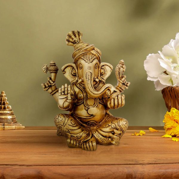 Pagadi Ganesh Murti - 10 x 7.5 Inches | Antique Brass Idol  Ganpati Idol  Vinayaka Statue for Pooja  5.500 Kgs Sale