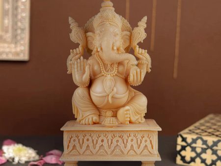 Ganesh Murti Sitting On Chowki - 10 x 6 Inches | Marble Dust Murti  Ganpati Murti  Vinayaka Statue for Pooja Cheap