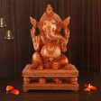 Ganesh Murti Sitting On Double Chowki - 12 x 8.5 Inches | Wooden Statue  Ganpati Murti  Vinayaka Statue for Pooja Online Hot Sale