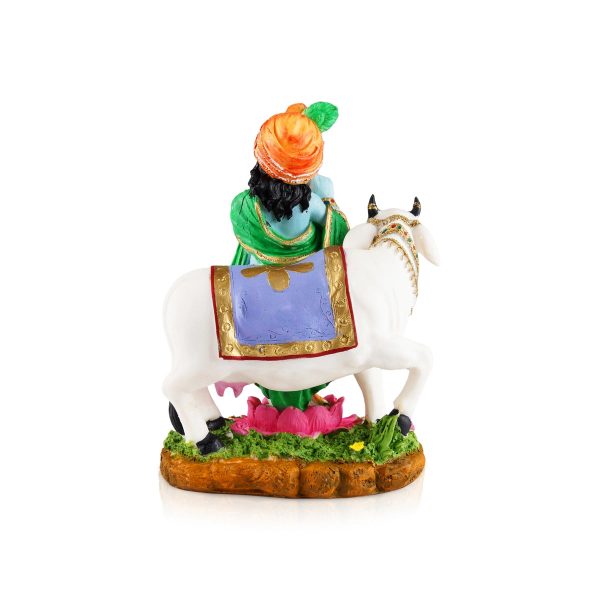 Cow Krishna Murti - 9.5 x 6 Inches | Resin Statue  Painted Krishna Idol  Standing Krishna Statue for Pooja Supply