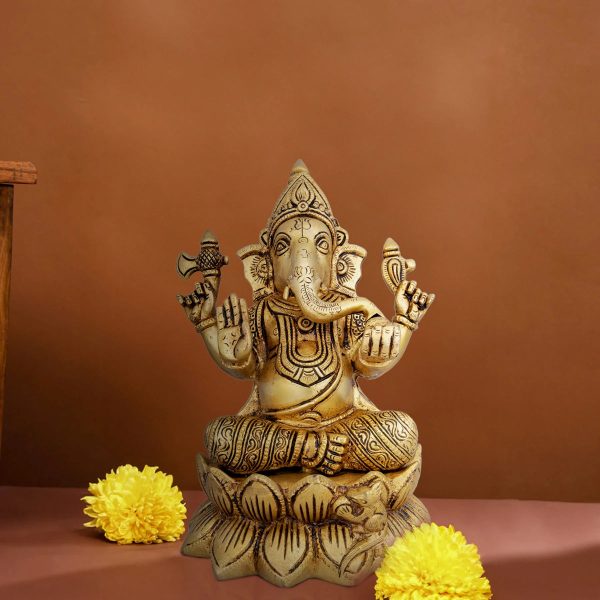 Ganesh Murti - 9 x 5 Inches | Antique Brass Idol  Ganpati Idol  Vinayaka Statue for Pooja  3.500 Kgs Approx For Cheap