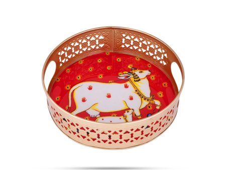 Pooja Tray - 2.5 x 8 Inches | Metal Tray  Thali Plate  Decorated Plate for Home  185 Gms Approx Hot on Sale